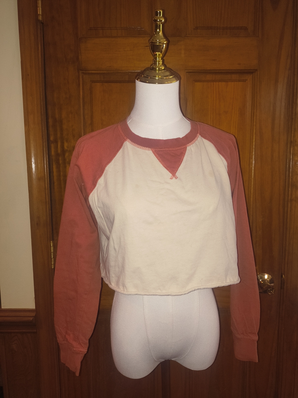 100% Cotton Forever 21 Cream Terracotta Cropped Raglan Shirt